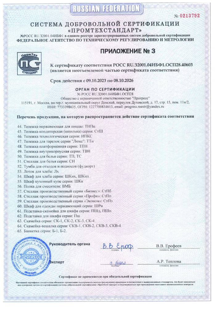 Сертификат соответствия ООО Мебель фронт Приложение №3